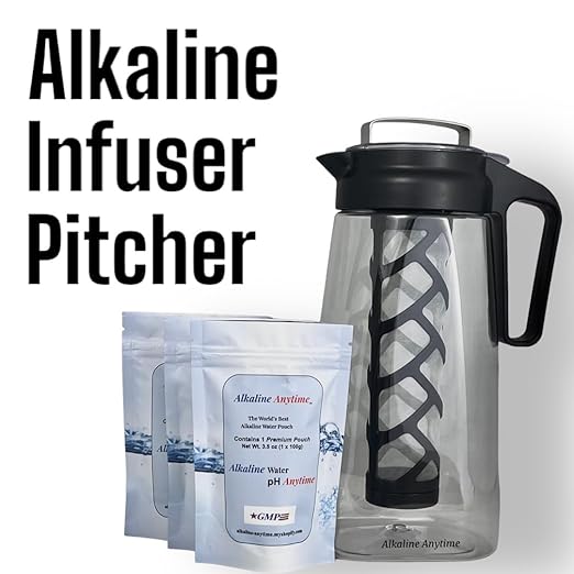 Alkaline Water Filter Pitcher with Infuser, Tritan Pitcher with Lid 2L | 9.5 pH Alkaline Filters | Tea Pitcher | Tritan BPA Free Ice Coffee Maker | Infuser Pitcher (100g Filter 3 Pack)