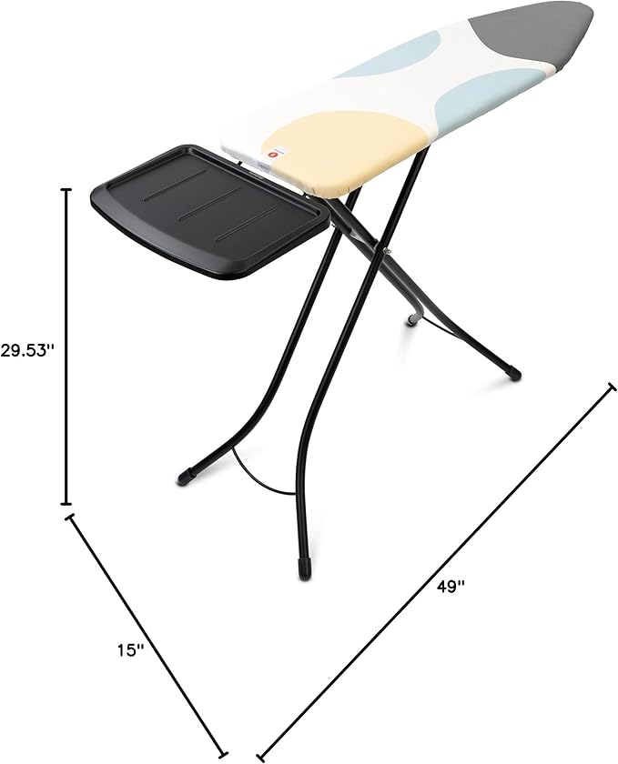 Brabantia Size B Ironing Board (49x15 in) 7 Height Options, Solid Steam Unit Rest Holder (Spring Bubbles) Non-Slip Feet, Anti-Collapse Child Locks