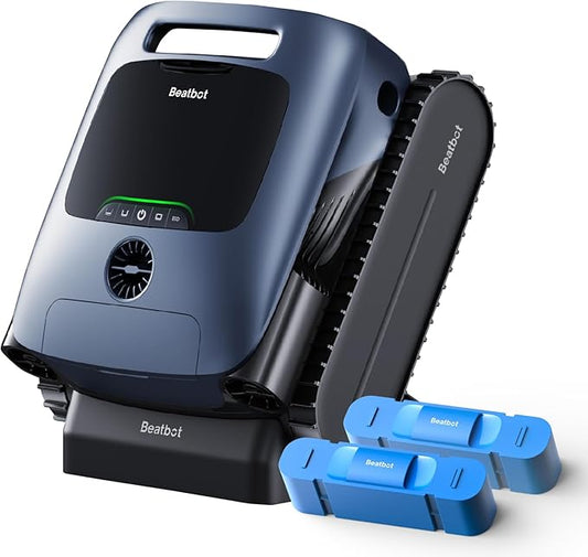 Beatbot AquaSense Pro Pool Robot Vacuum, 5-in-1 Cleaning with 2*Clarifying Agent Kits, Smart Surface Parking, Clarifies & Skims Water, Ideal for Inground Pools up to 3,299 Sq.ft - Navy Blue