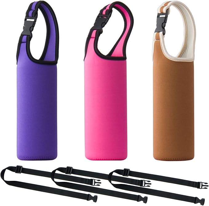 3PCS Water Bottle Carrier with Shoulder Strap 16oz-21oz, Neoprene Sleeve Cup Holder Pouch with Carrying Handle for All Portable Sport Water Bottle -3 Colors