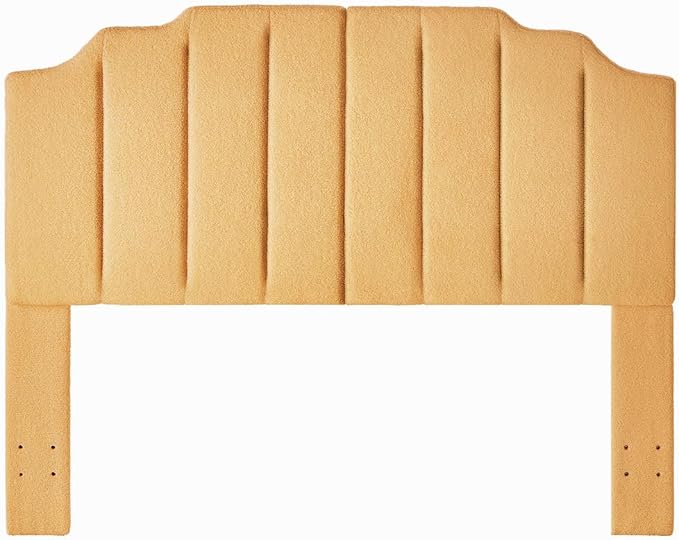 24KF Yellow Teddy Fabric Tufted for Queen Upholstered Headboard, Modern Vertical Channel Design Full Headboard with Stepped Silhouette Top Edge,6026-Q-Teddy Yellow