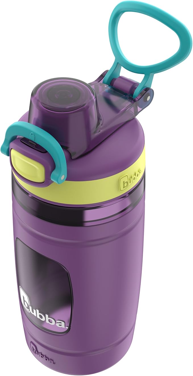 Bubba Kids Flo Silicone Sleeve and Wide Mouth, 16oz, 2-Pack Water Bottle, Medium, Scuba; Grape