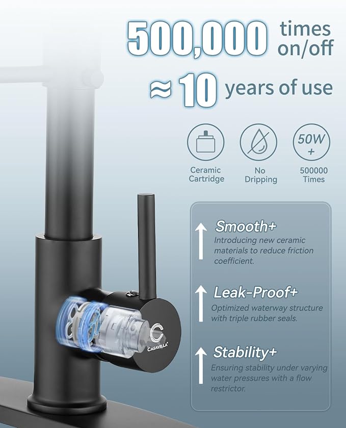 Black Kitchen Faucet with LED light,Kitchen Faucet with Soap Dispenser,Faucet for Kitchen Sink,Single Handle Stainless Steel Kitchen Sink Faucets with Pull Down Sprayer,Camper Farmhouse RV Sink Faucet