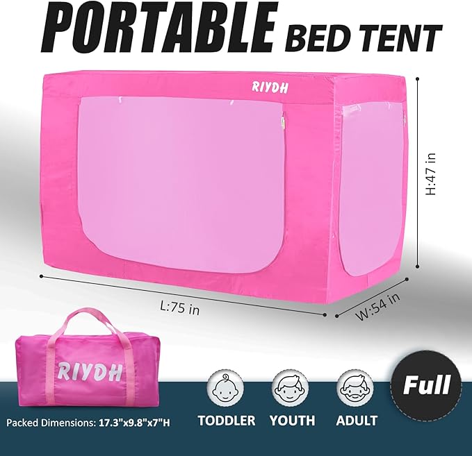 Bed Tent Full Bed Canopy Tents - Portable Dream Tent for Kids and Adult Indoor Sleeping Tents 70% Blackout with 3 Doors Breathable Private Space Tents