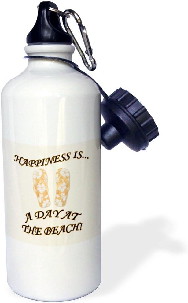 3dRose Happiness is a day at the beach Vacation popular saying Sports Water Bottle, 21 oz, Multicolor