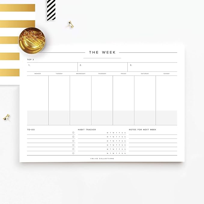 Bliss Collections Weekly Planning Pad, To Do List Notebook - Undated Tear-Off Sheets Notepad - Work Calendar, Organizer, Scheduler for Goals, Tasks - Minimalist, 8.5" x 11", 50 Sheets