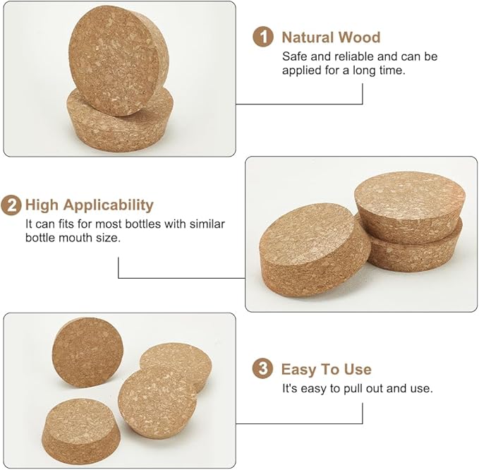 BENECREAT 4pcs Cork Stoppers, Tapered Wine Cork Plug Bottle Cork Stoppers, Replacement Corks for Wines, Decorative Bottles, Jars, Arts, DIY Crafts, 3.5x3inch
