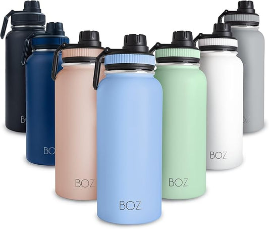 BOZ Stainless Steel Water Bottle - Vaccum Insulated Water Bottle 32 Oz - Wide Mouth BPA Free Sport Water Bottle for Gym with Spout Lid - Thermal Hot & Cold 1 Litre Light Blue Waterbottle