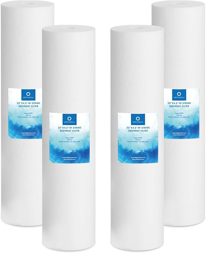 Airthereal 20" x 4.5" Whole House Sediment Water Filter, 5 Micron 20-inch PP Water Filter Replacement Cartridge for City and Well Water, 4-Pack