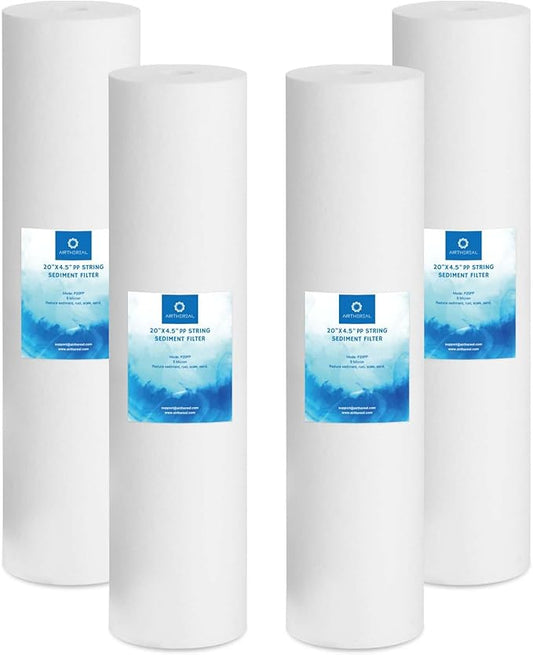 Airthereal 20" x 4.5" Whole House Sediment Water Filter, 5 Micron 20-inch PP Water Filter Replacement Cartridge for City and Well Water, 4-Pack