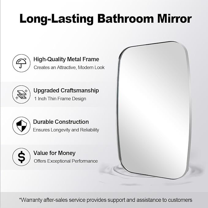 ANDY STAR Oval Mirror for Bathroom, 20x30 Polished Chrome Oblong Bathroom Mirror for Vanity with Stainless Steel Metal Frame, Modern Anti Rust Wall Mounted