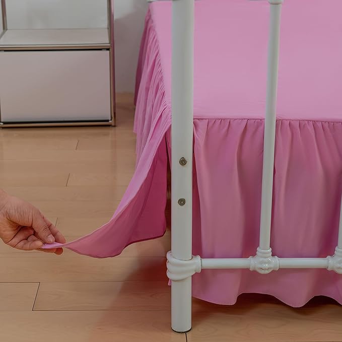 Bed Skirt Twin Size Ruffled Bed Skirt with Split Corners, 14 Inch Drop Dust Ruffle Bed Skirt with Platform, Twin,14 Inch Drop, Pink