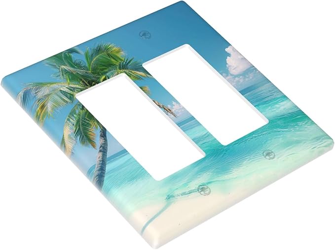 Beach Palm Tree Funny Plastic Wall Plate Decorative Double Rocker Light Switch Cover For Women Girls Bedroom Kitchen Living Room
