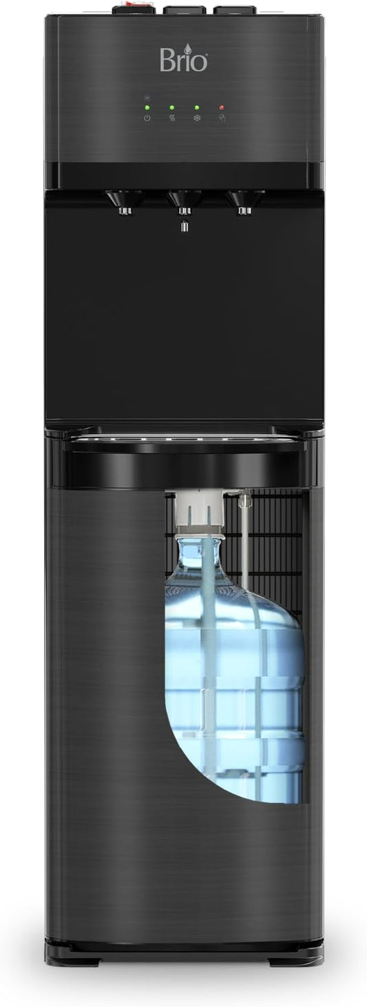 Brio Self Cleaning Bottom Loading Water Cooler Water Dispenser – Black Stainless Steel - 3 Temperature Settings - Hot, Room & Cold Water