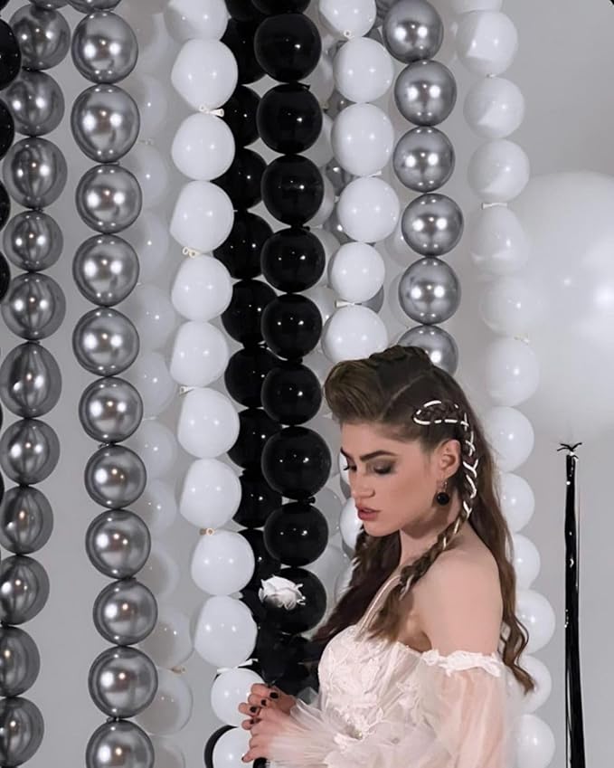 Black and White Quick Link Balloons, 100PCS Latex Linking Balloons for Making Balloon Wall Balloon Arch Balloon Chains and Wedding Birthday Baby Shower Engagement Graduation Party Decorations (6inch)