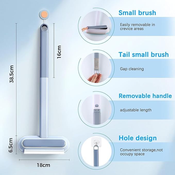 1 PCS Pet Hair Remover for Furniture,4 in 1 Reusable Lint Brush with 17-Inch Handle, Washable Tool for Dog and Cat Hair on Couches, Carpets, Clothes, Bedding, and Cars