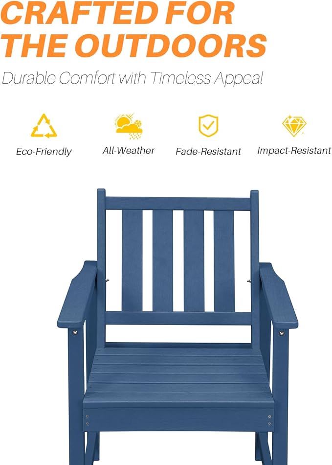 7 Pieces HDPE Outdoor Dining Set, Patio Dining Set with Umbrella Hole, All Weather Outdoor Dining Table Sets for 6, HDPE Patio Furniture Sets for Deck, Backyard, Lawn, and Poolside, Navy