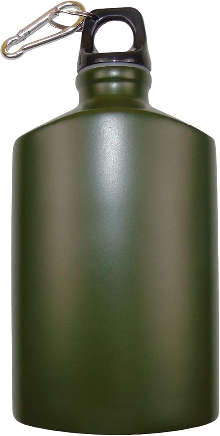Aluminum Flat Military Canteen Water Bottle - for Travel Camping Hiking Outdoor Recreation with Hook Portable BPA Free 18oz Green