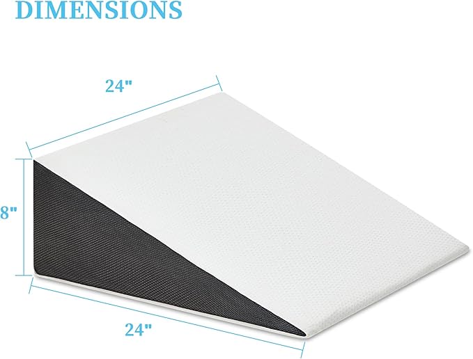 Bed Wedge Pillow for Sleeping, 8" 24" 24" Triangle Pillow Wedge, Cooling Memory Foam Top, Elevated Support Wedge Pillow - Removable Washable Cover