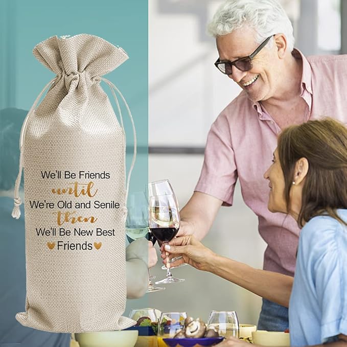 Best Friend Gift Wine Bags, Burlap Drawstring Wine Bag, Funny Personalized Gift Ideas, Gift for Friend's Birthday, Gift for Friend, Gift For her, Bestie Gift, Graduation Gift