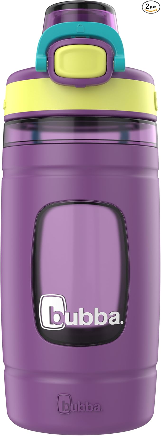 Bubba Kids Flo Silicone Sleeve and Wide Mouth, 16oz, 2-Pack Water Bottle, Medium, Scuba; Grape