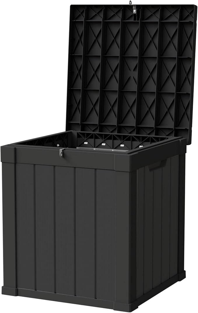 50 Gallon Storage Box, Waterproof Deck Box for Indoor & Outdoor Use, Lockable Pool Storage Bin for Package Delivery, Outdoor Bench for Patio Cushions, Garden Tools, Backyard, Black