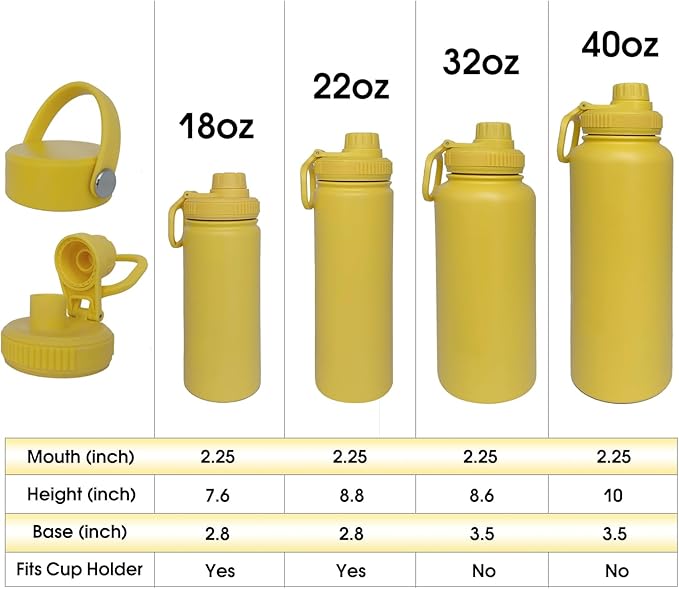 22oz Insulated Water Bottle ，Stainless Steel Sports Water Cup Flask with 2 Lids, Wide Mouth Travel Thermal Mug,Outdoor Sports Bottle（Mango yellow）