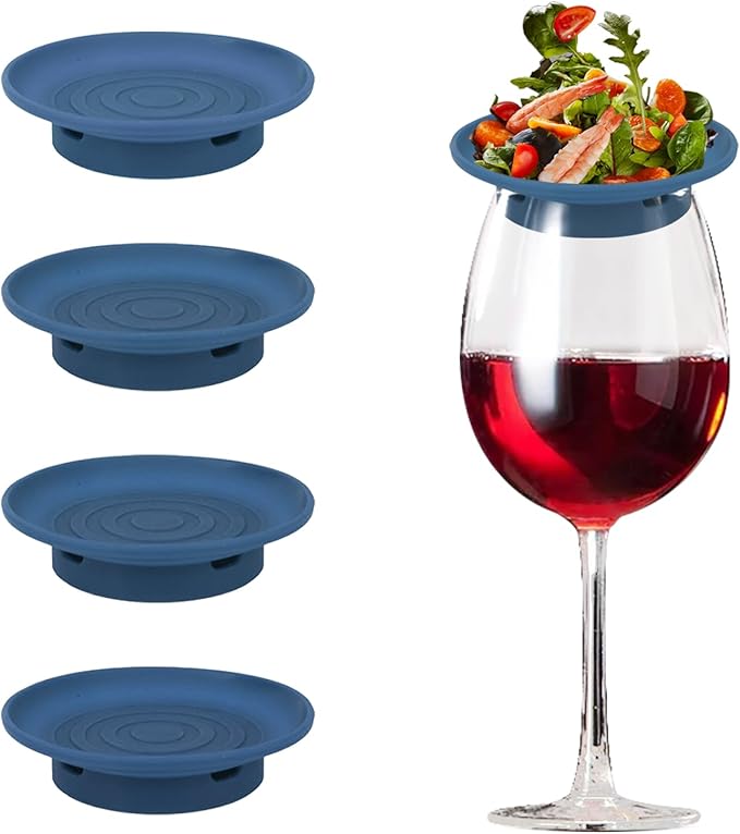 4 Pack Wine Glass Charcuterie Topper, Mini Charcuterie Boards for Wine Glass, Charcuterie Wine Glass Topper, Reusable Wine Glass Topper Coasters Plate for Family Gatherings and parties(Blue)