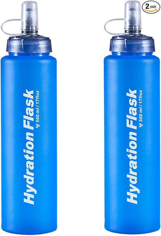 Azarxis TPU Soft Flask Running Water Bottles Collapsible BPA-Free for Hydration Pack - Ideal for Running Hiking Cycling Climbing (500ml/16.9oz - 2 Pack)
