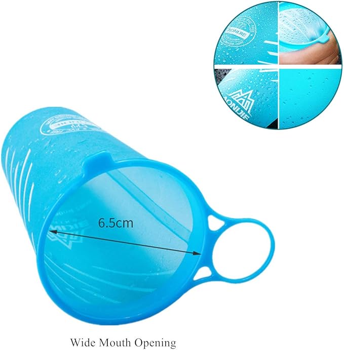 AONIJIE 2 Pcs Sports Collapsible Water Bottle BPA Free + 2 Pcs Replacement Straws Lid - TPU Soft Drink Water Kettle Foldable Flask for Hiking Bicycling Running Climbing (3 PCS 200ml Water Cup)