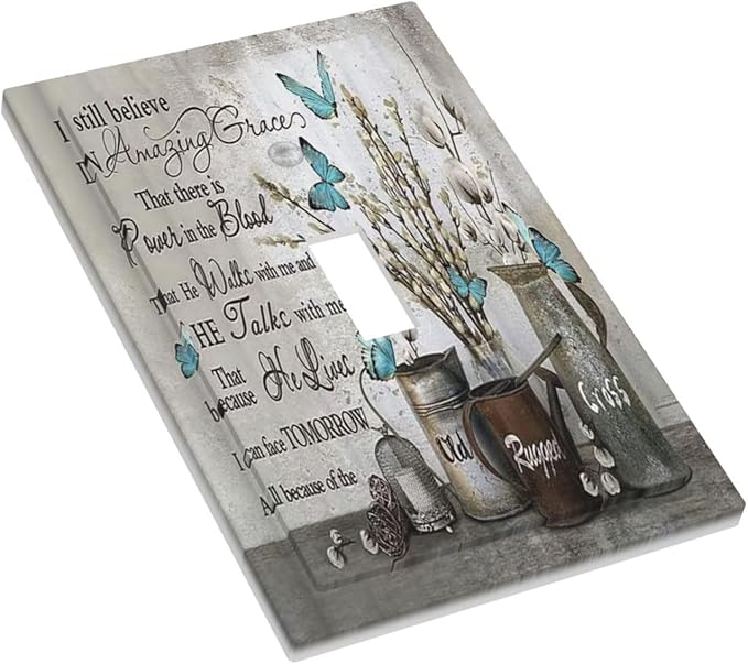 Blue Butterfly Rustic Flower Inspirational Quotes 1 Gang Light Switch Covers Single Toggle Wall Plate Decorative Switchcover Electrical Switchplate for Farmhouse Country Bedroom Kitchen Decor