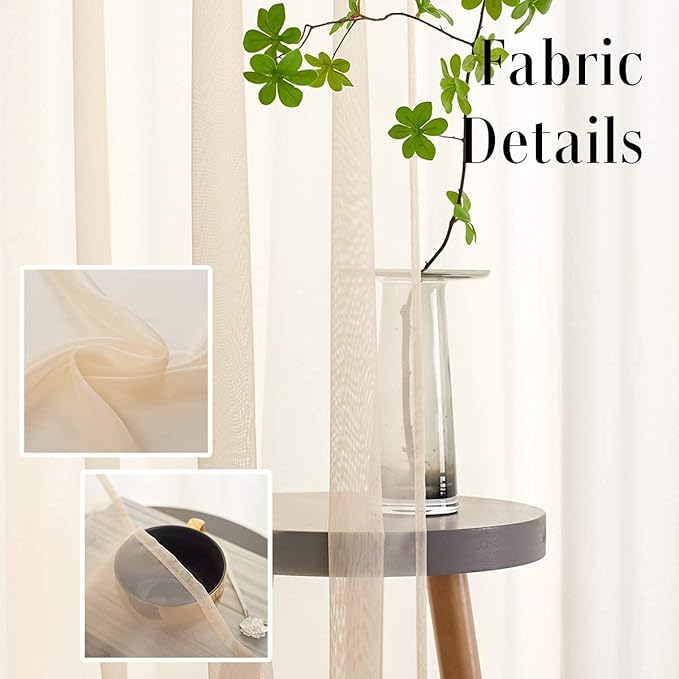 Beige Sheer Curtains 84 Inches long 2 Panels Translucent Light Filtering Rod Pocket Beige Sheers Voile Curtain Panels for Bedroom Living Room 52x84 Inch Length