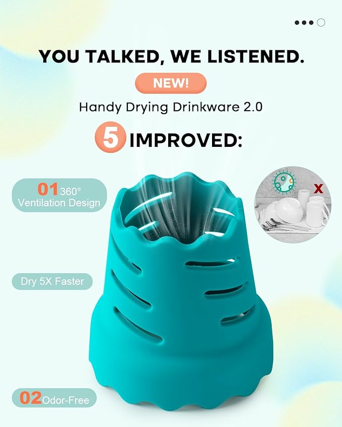 Bottle Drying Rack, Two-Sided Silicone Water Bottle Dryer Stand for Cup Wine Glass Coffee Mug Tumbles Adult Travel, Space Saving, Fit for Most Bottles, Multi-Use