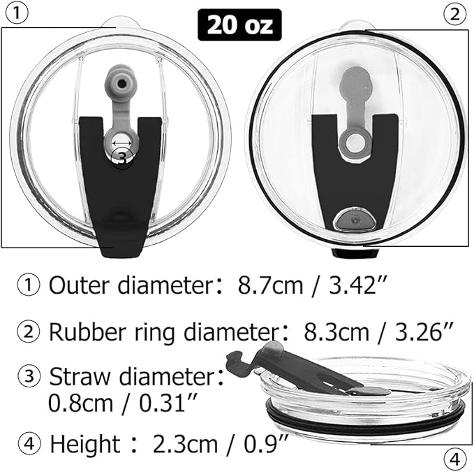 3 Packs Lids for 20oz Tumblers, CNYMANY Spill-proof Splash Resistant Straw-friendly Cover for Old Style Rtic, Ozark Trail 20 oz. Cups - Black