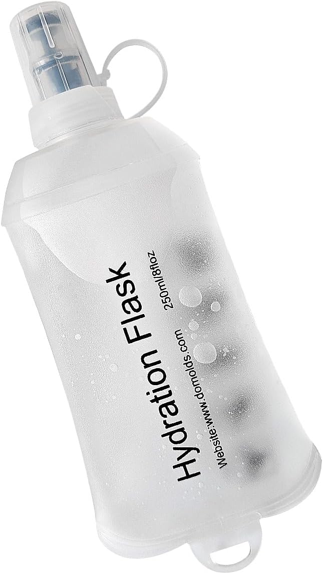 250ml Soft Flask, TPU Collapsible Soft Water Bottle for Hydration Pack, Running Vest, Folding Water Bottle for Hiking Cycling Climbing-1Pcs, White