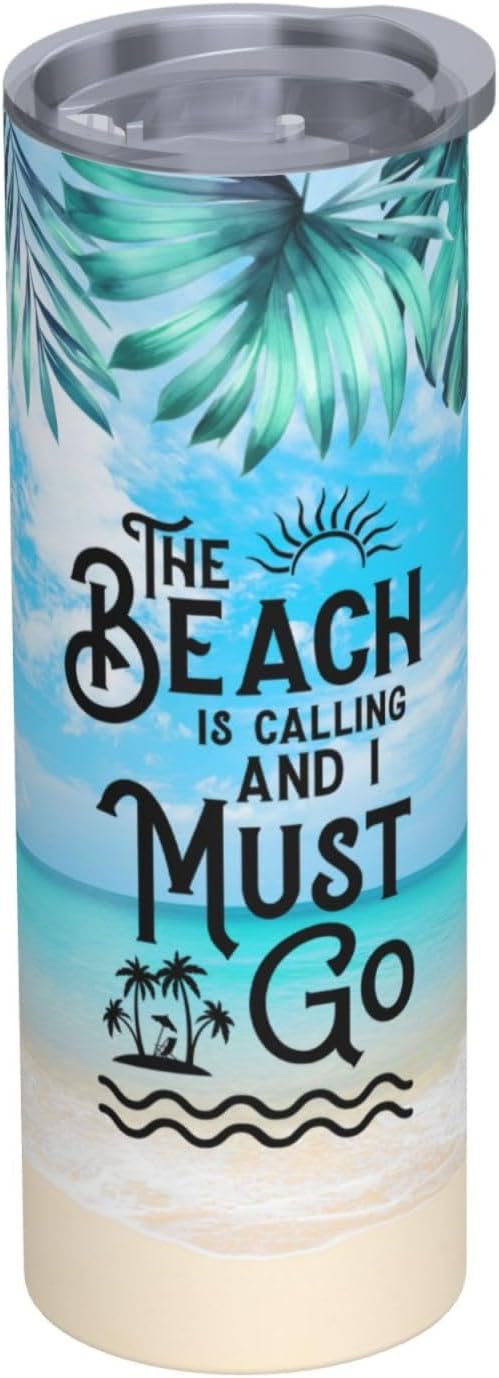 Beach Tumbler Summer Tumbler Vacation Travel Mug Travel Cup Vacation Tumbler Gifts The Beach Is Calling Me Trip Cup Beach Cup Cruise Tumbler Funny Insulated Tumbler With Straw 20oz Stainless Gifts
