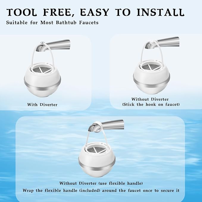 Bath Ball Filter,Bathtub Filter for Tub Faucet,8 Stages Bath Filter,BPA Free,Removes Hundreds of Contaminants,Purify Your Bathwater for Healthier Skin and Hair(2 Filter Cartridges)