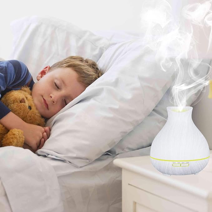 BZseed Aromatherapy Essential Oil Diffuser 550ml 12 Hours White Wood Grain Aroma Diffuser with Timer for Large Room, Home, Baby Bedroom, Waterless Auto Shut-Off, 7 Colors Lights Changing