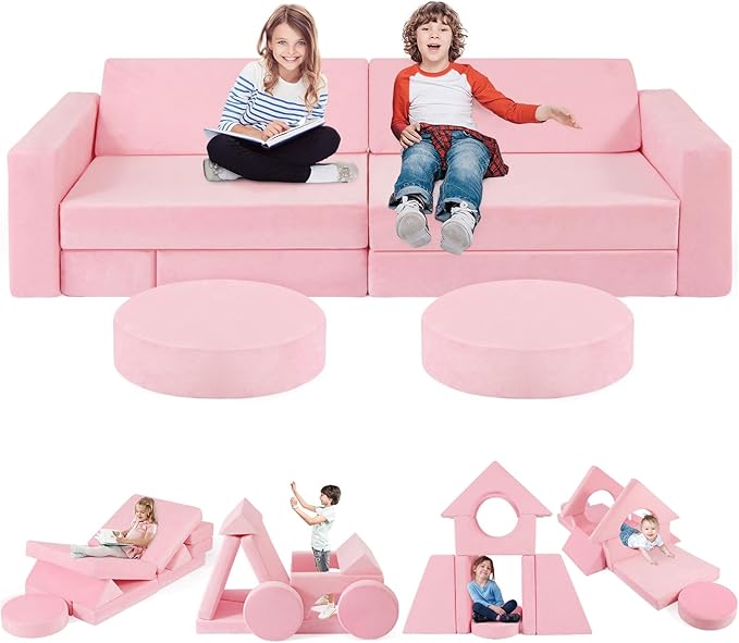 2024 New Modular Kids Play Couch, 12pcs Toddler Sofa Couch Building Fort, Versatile 300+DIY Creativing Playroom Bedroom Furniture for Toddlers. Convertible Kids Sofa and Cushion for Boys and Girls