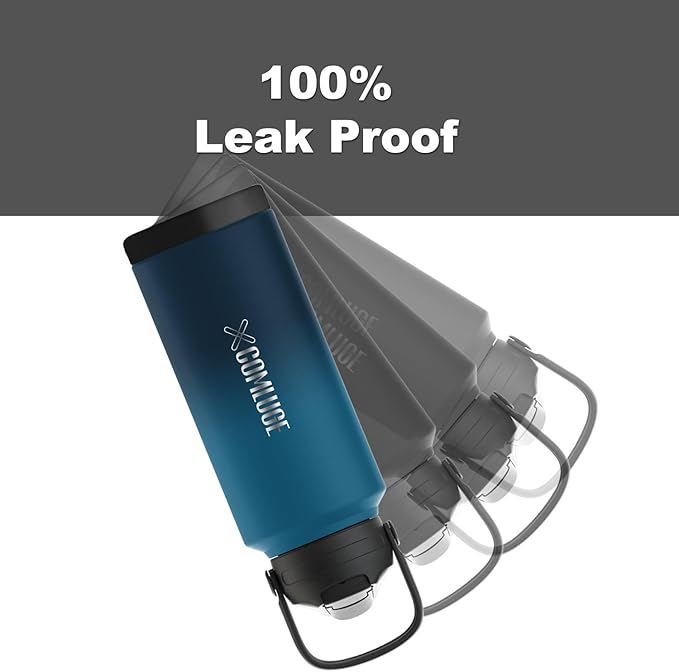 blue 32 oz insulated water bottle with straw stainless steel water bottle,double wall,leak proof water bottles with 3 lids,travel,gym mens water bottle(Ocean Blue, 32oz)