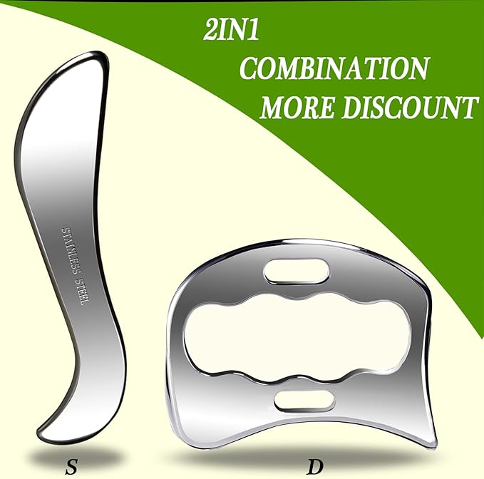 BYYDDIY 2 in 1 Stainless Steel Muscle Scraper Tools Set Gua Sha Massage Scraper Scraping Tool