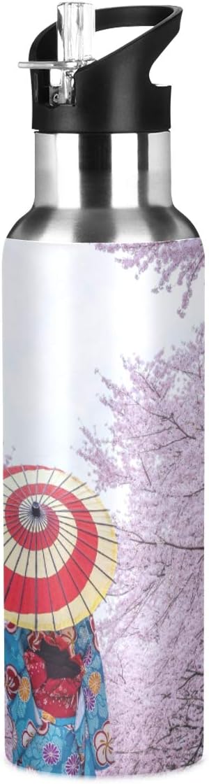 Blueangle Insulated Stainless Steel Water Bottle - Asian Kimono Cherry Blossom - 22 oz Water Bottles Keeps Hot and Cold - Sports Water Bottle Great for Hiking & Biking