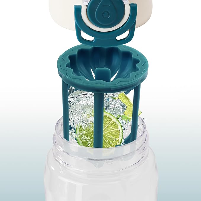 28oz Water Bottle with Fruit Infuser Strainer, BPA-Free Sports Water Bottle, One-Click Clear Water Bottle with Safety Lock for Office, Gym, Outdoors, Green