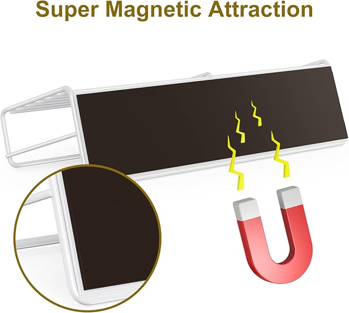 4 Pack Magnetic Spice Rack Organizer, Space Saver for Refrigerator and Microwave Oven, Metal Fridge Shelf, White