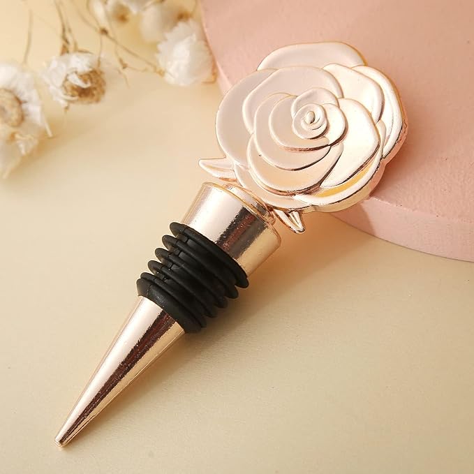 12PCS Rose Beverage Wine Bottle Stopper Wine Caps Reusable Plug Keep Wine Fresh for Birthday Wedding Bridal Shower Favors for Guests Gifts with Kraft Tags(12,Opp Rose Stopper)