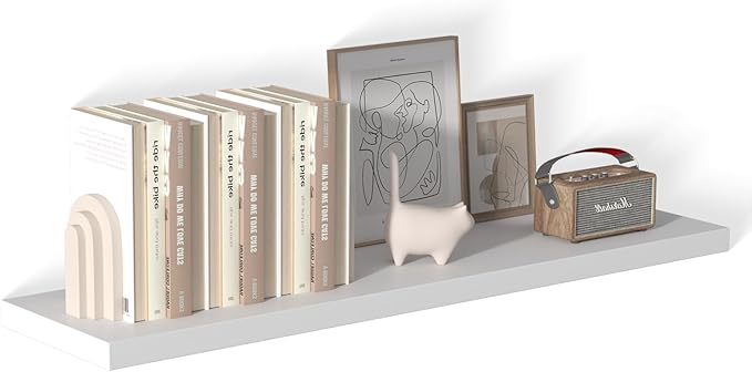 48 Inch Floating Shelf 1 Pack Large Floating Shelves for Wall No Drilling Accessories Included Deep Wall Shelves for Living Room Kitchen Farmhouse 48" W x 12" D x 1.2" White