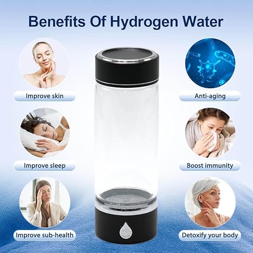 420-450 ml 2024 Glass Hydrogen Generator Water Bottle SPE PEM Technology Water Ionizer, Rechargeable Hydrogen Water Bottle, Hydrogen Rich Water Glass (Black)