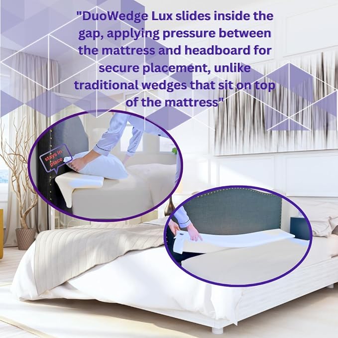 Bed Wedge Pillow for headboard Mattress Gap DuoWedge lux. (White, Queen 60") The Perfect Filler for Gaps up to 7"