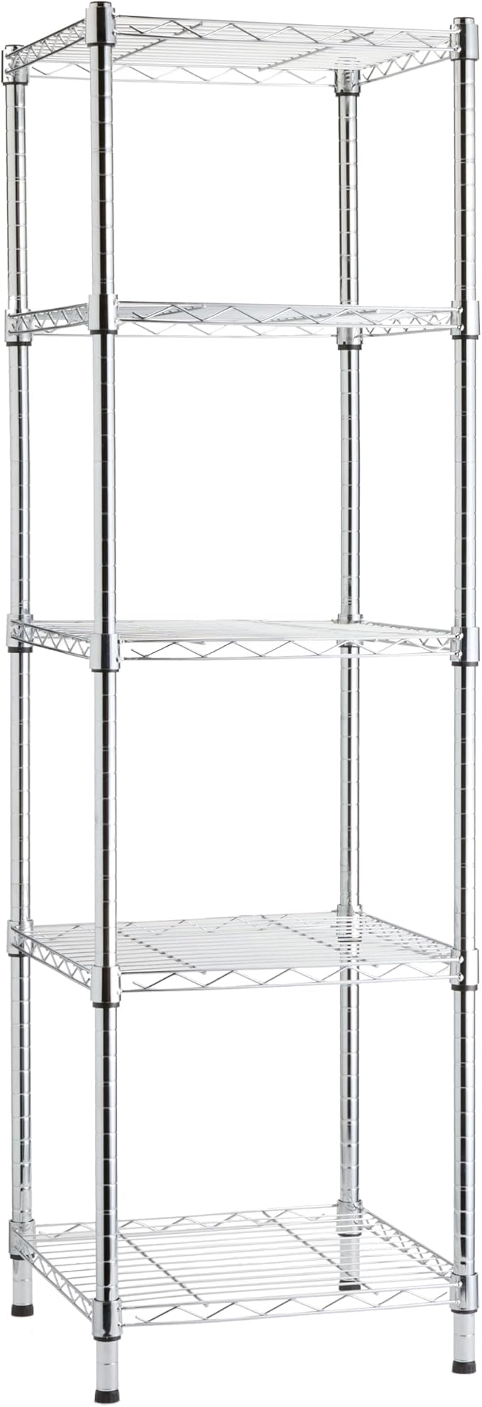 Amazon Basics 5-Shelf Tower Adjustable Storage Shelving Unit, Chrome, 16 D x 16 W x 54 H in