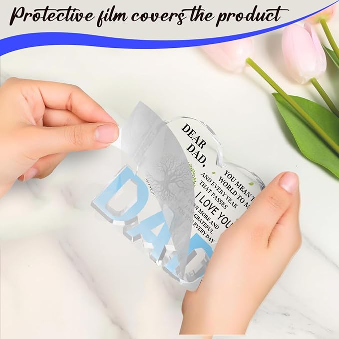 Best Dad Ever Gift from Daughter Son - Acrylic Heart-Shaped Plaque Father’s Day Birthday Gift - Unique Keepsake Desk Decor with Personalized Message